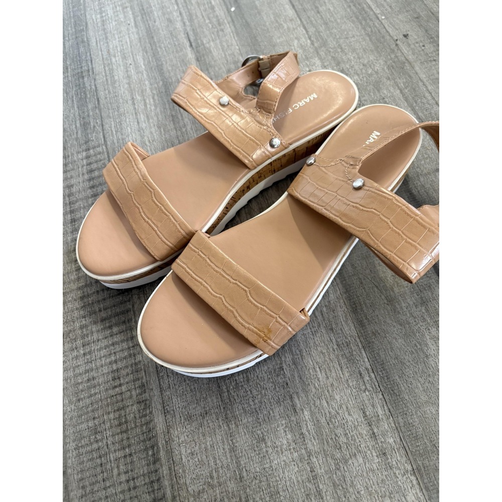 Marc Fisher Shoes Womens Size 10 Beige Slingback Wedge Sandals Croc Embossed